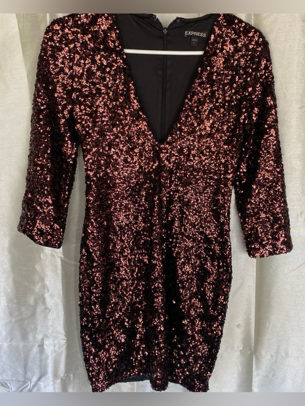 Express Sequin V-Neck Dress - Rose Gold and Black Sequins